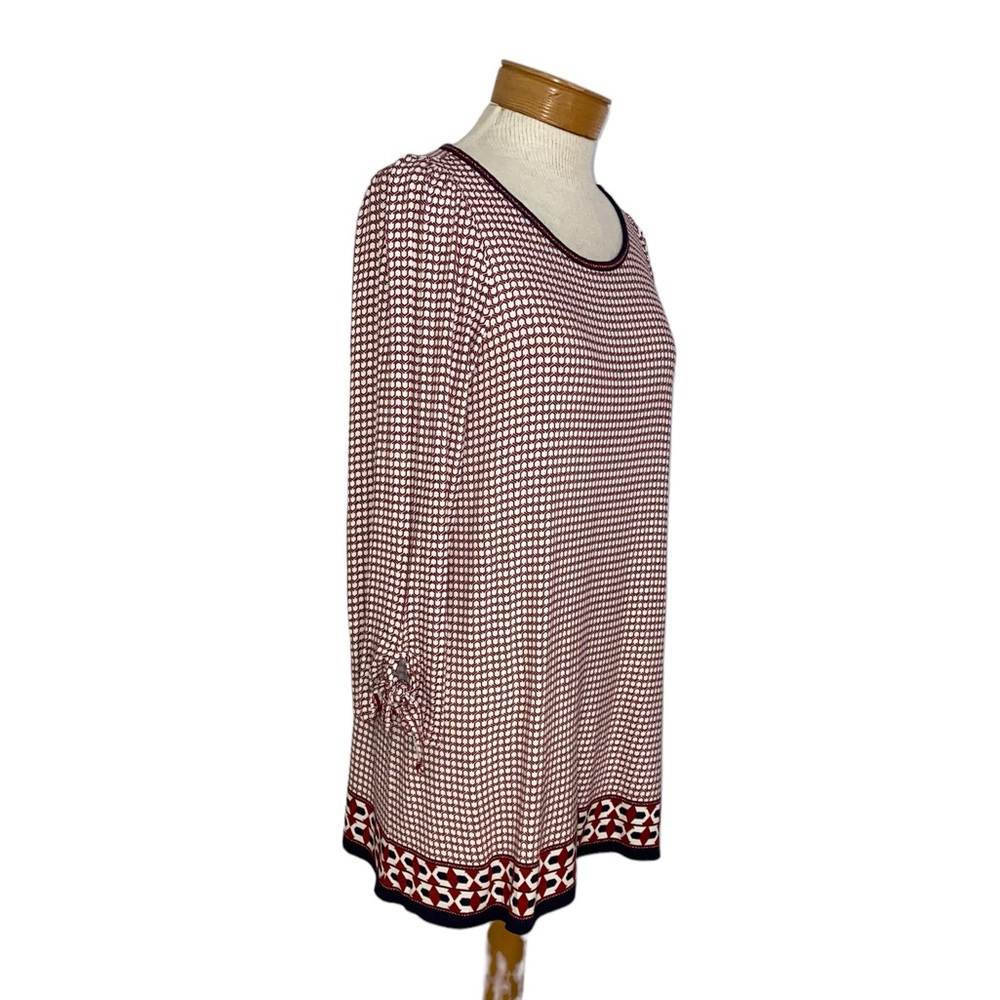 NWT Max Studio Top S Red Blue White Geometric Print Tie Sleeve Boho Chic
